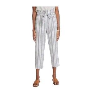 Madewell Women's 4 Linen-Cotton Paperbag Pants Dark Baltic Stripe